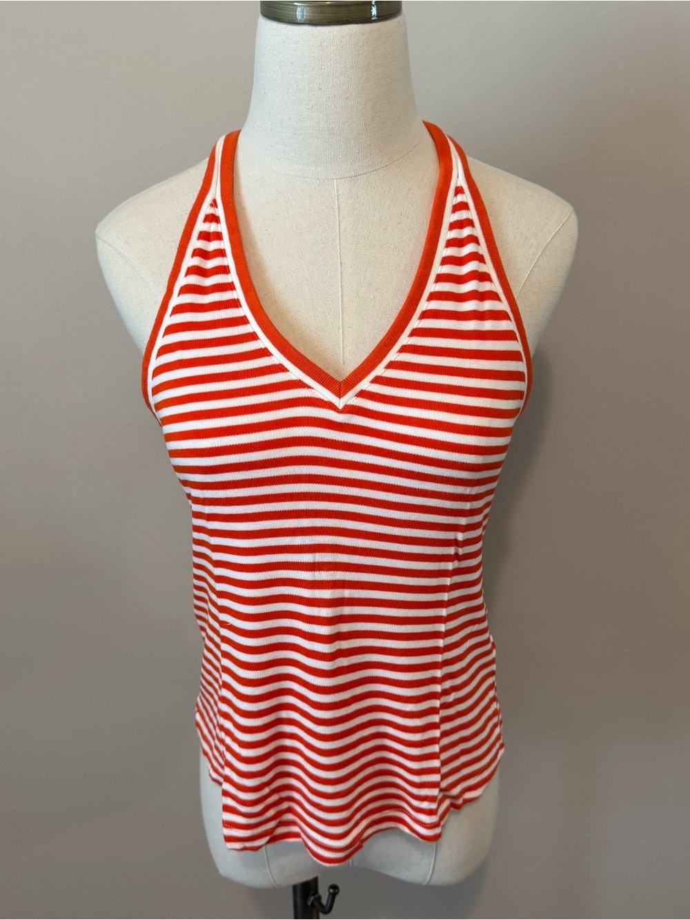 Anthropologie Red and White Striped Ribbed V-Neck Tank Top
